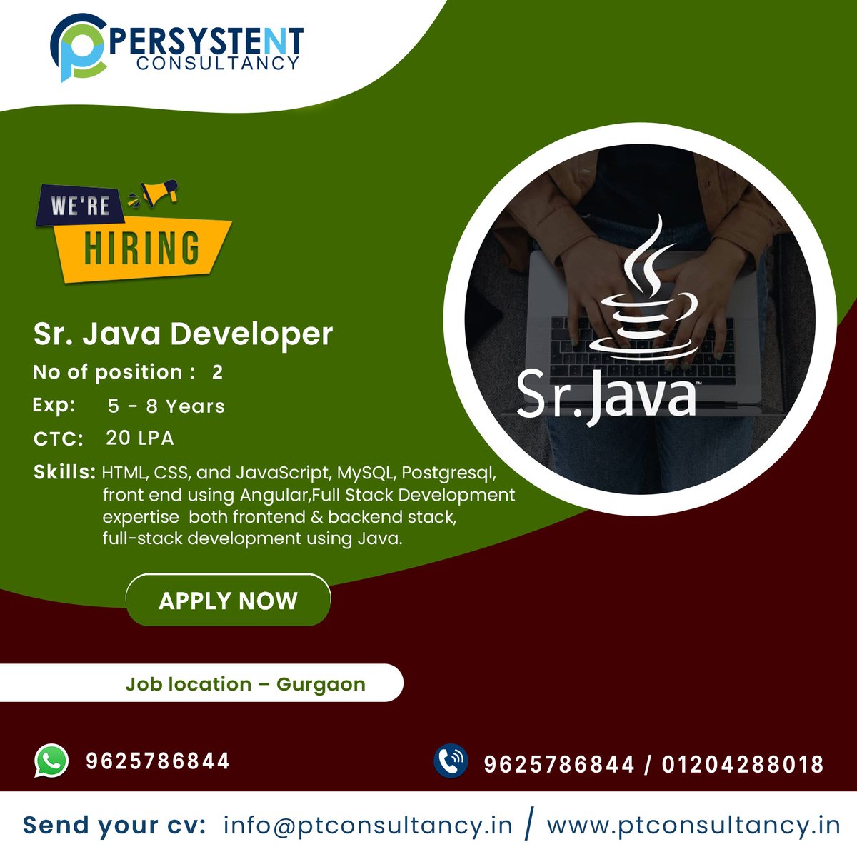 ptconsultancy1's tweet image. Hiring Senior Java Developer
Experience - 5 to 8 Years
CTC - 15 to 20 LPA
Apply at link :- bit.ly/sr-java-develo…
Location - Gurgaon
Key Skills:- Spring Boot, Hibernate, Query, SQL, MySql, Core Java
Send Your Resume to :- ptcon2020@gmail.com
#hiringjavadeveloper #java #jobs