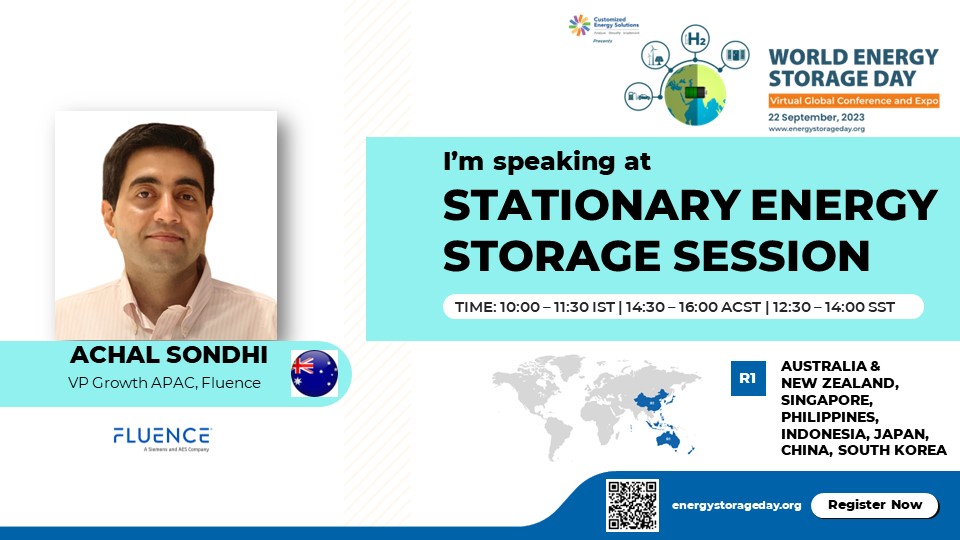 We welcome Achal Sondhi, VP Growth APAC From Fluence as our speaker for #WESD #2023.
He will be speaking in the R1- #Stationaryenergystorage session.

To interact with him, register at: lnkd.in/dXKwbsm7

#energyefficiency #RegistrationOpenNow #WESD
