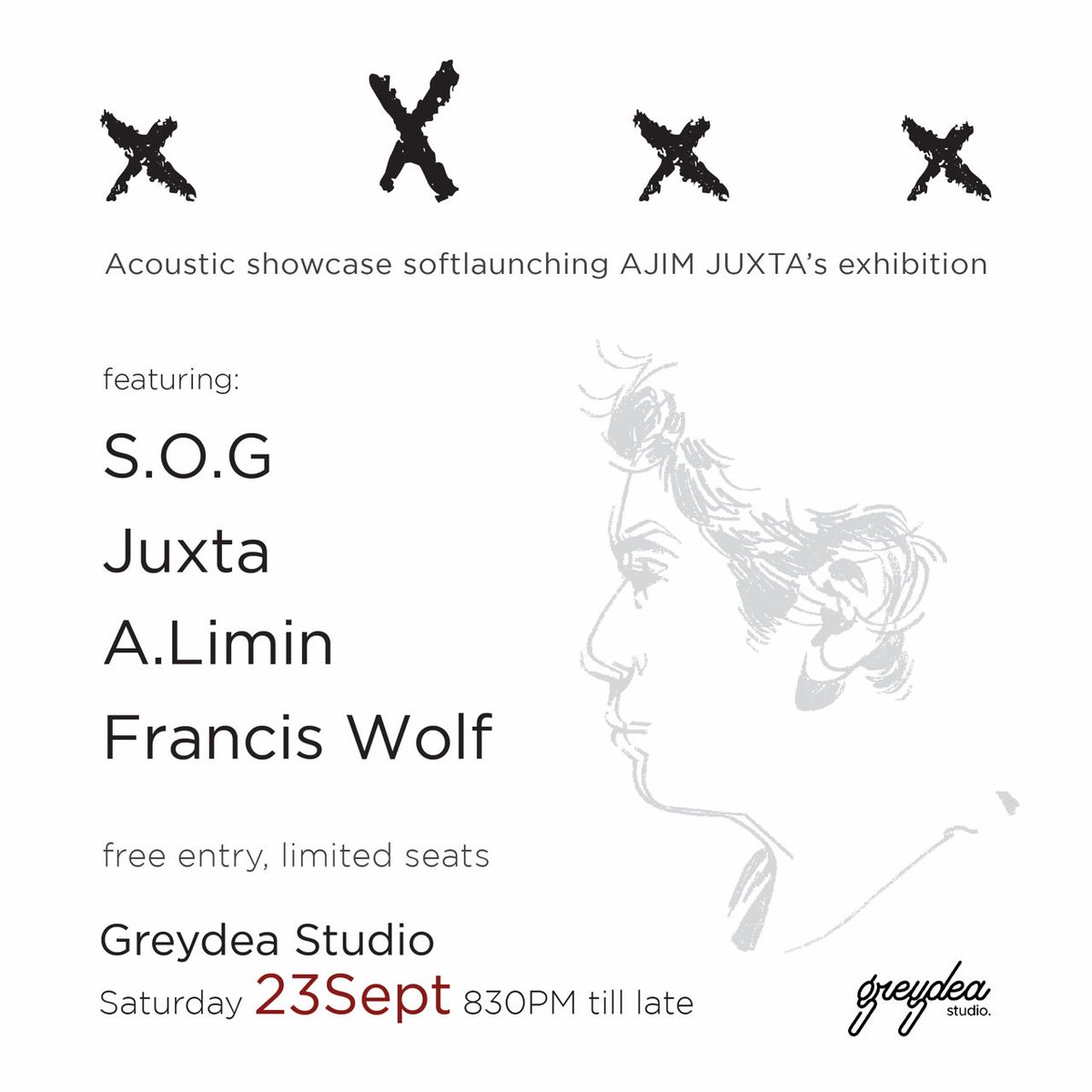 Sekumpulan Orang Gila (@wearesog) on Twitter photo Kami akan berakustika Sabtu ini di Greydea Studio, TTDI KL sempena soft launch pameran seni <a href="/ajim_juxta/">Ajim Juxta</a>. Masuk adalah percuma tetapi seats adalah limited! Jumpa di sana! Kami akan berakustika Sabtu ini di Greydea Studio, TTDI KL sempena soft launch pameran seni <a href="/ajim_juxta/">Ajim Juxta</a>. Masuk adalah percuma tetapi seats adalah limited! Jumpa di sana!
