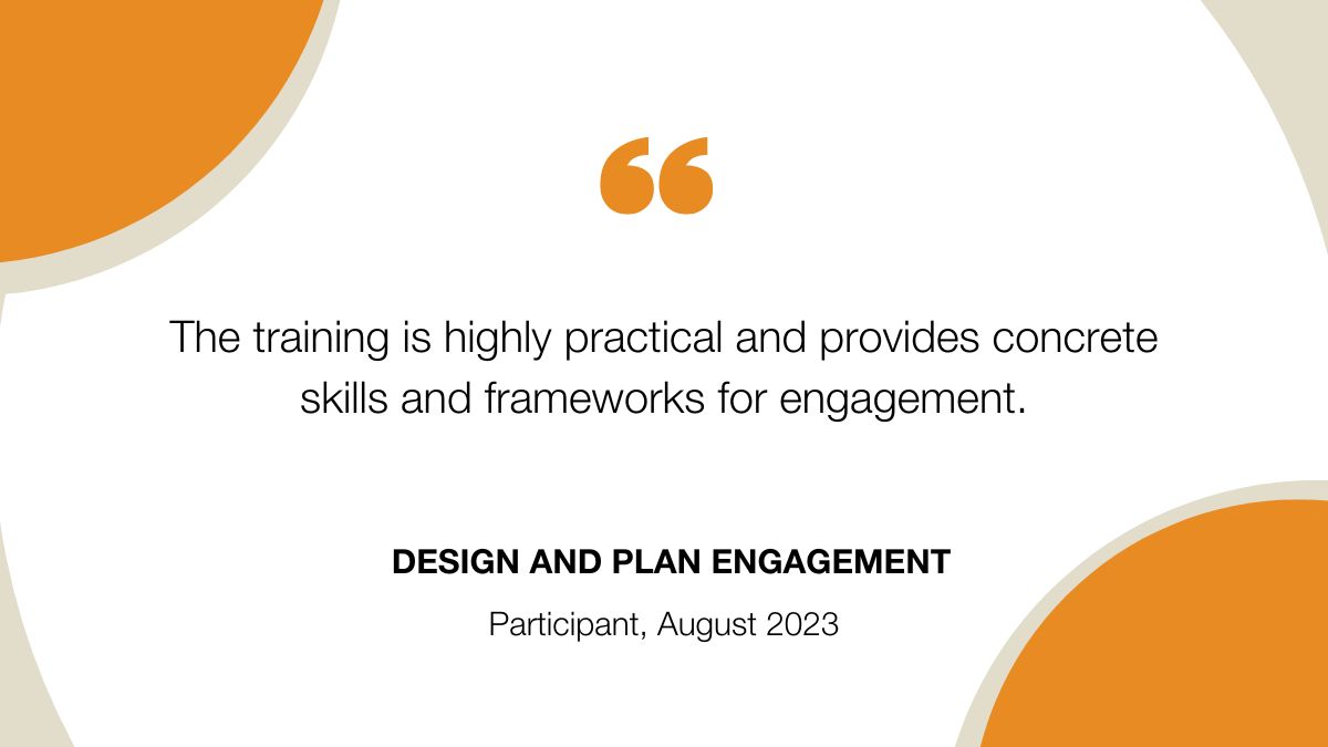 IAP2A's tweet image. “The training is highly practical and provides concrete skills and frameworks for engagement.” Design and Plan Engagement participant.

Learn more: bit.ly/3QPZW6W 

#iap2australasia #communityengagement #designplan