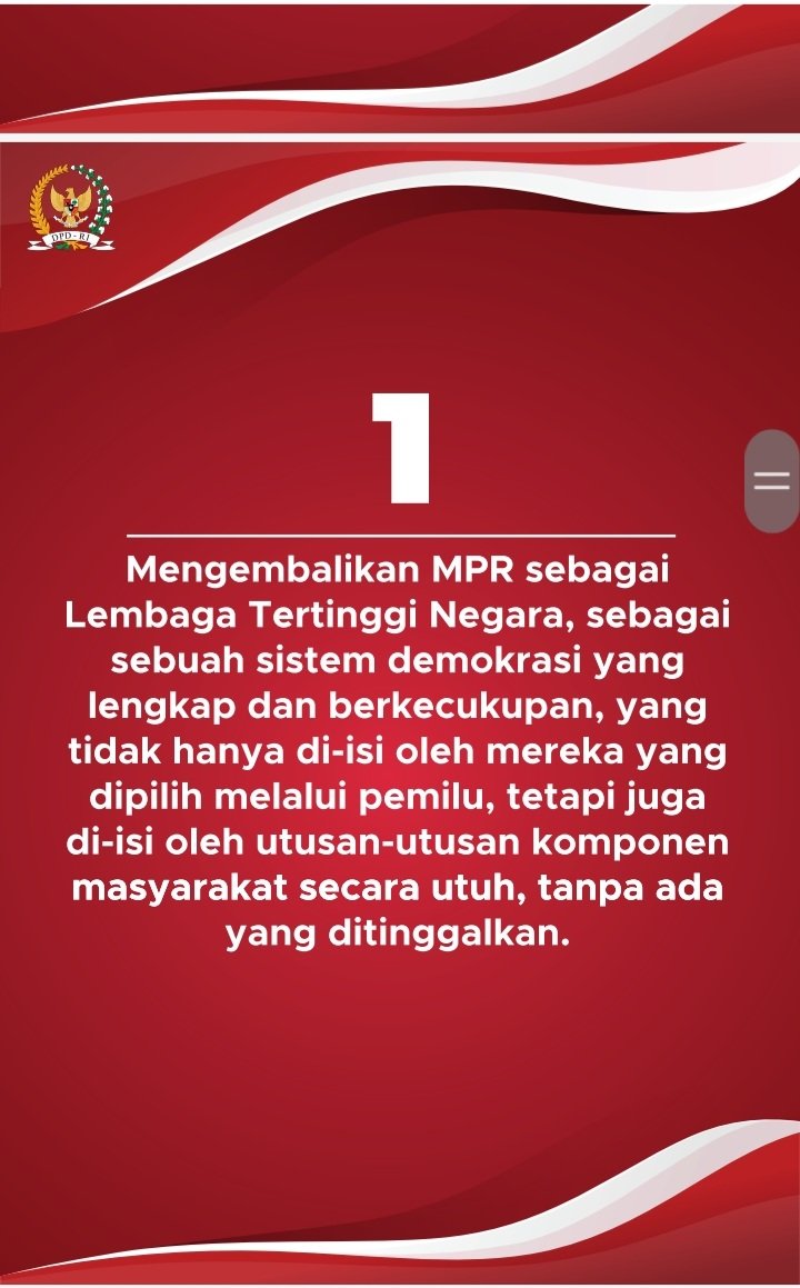 patualanggaAsse's tweet photo. Lanjutan
Lima (5) Proposal Kenegaraan AA LaNyalla Mahmud Mattalitti.
#LaNyalla #ketuadpdri #dpdri #SpiritlaNyalla #Pancasila #uud1945
#KebaikandanKebenaran Hanya semata-mata karena Allah SWT #Silakesatu #Silakeempat #Silakelima dalam bingkai Kebhinnekaan Tunggal Ika
next.. https://t.co/2LOorGRtPV