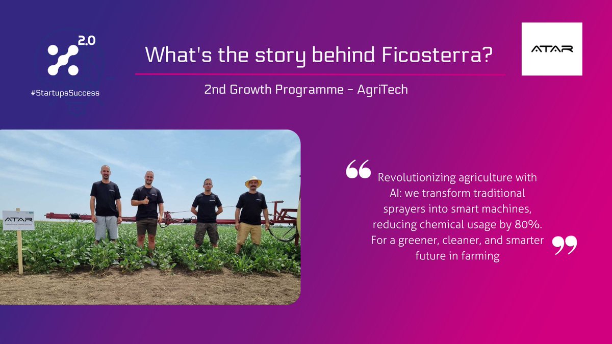 X2_0_EU's tweet photo. #StartupsSuccess🎙This time, ATAR takes the stage! This innovative #startup is revolutionizing agriculture with #AI: "We transform traditional sprayers into smart machines, reducing chemical usage by 80%". 🌾🌱🚜
+info👉https://t.co/Yrl2fY51cu
#DrivingDeeptechGrowth 🚀 https://t.co/y3twLXwICm