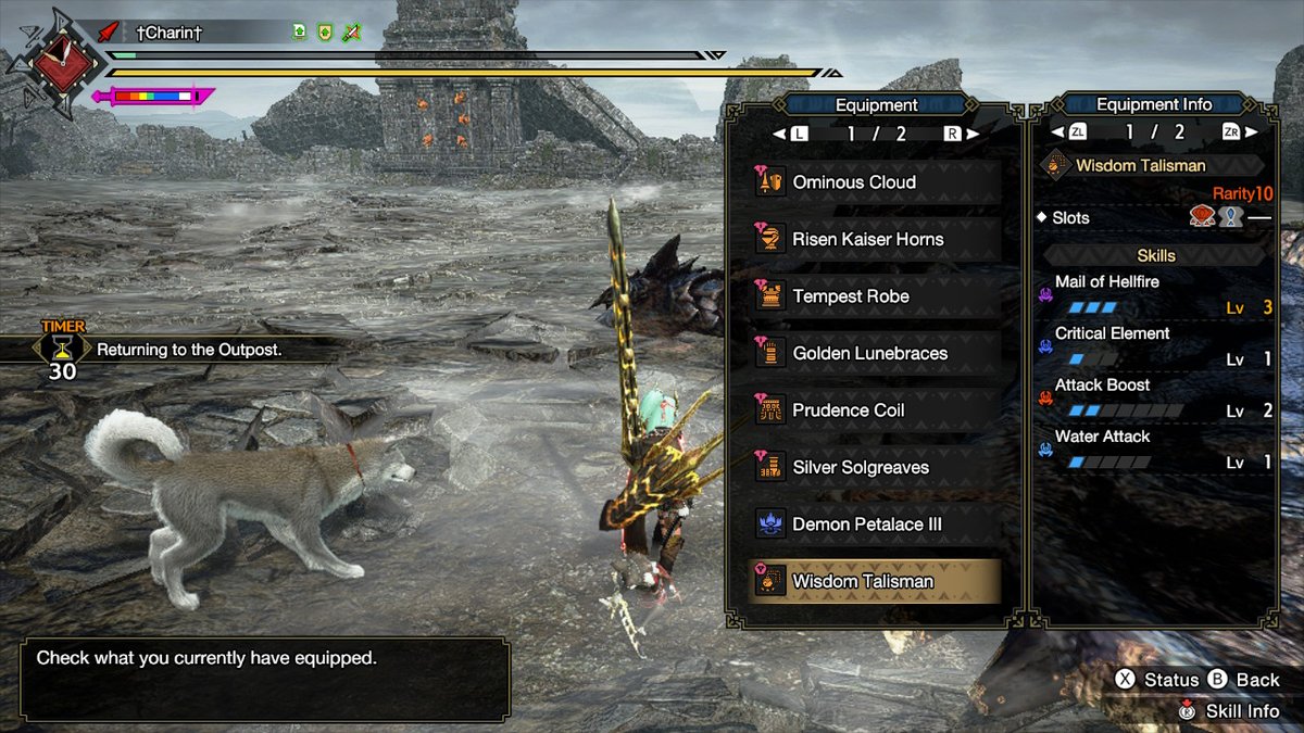 amatsuflm's tweet photo. #MHRise #MonsterHunter

Current Equipment Loadout.

Even without a support palico(rousing roar), this setups can reach 100% critical rate on it's own.
However, the weakness exploit didn't work on silver's feet, so I think a support palico is still essential for this loadout. https://t.co/DX0YPj7Gk0