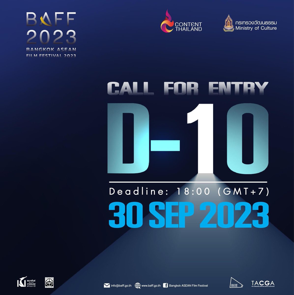 AseanFilm's tweet photo. It’s the last 10 days! Don’t miss the chance to submit your short films and feature projects for the 9th Bangkok ASEAN Film Festival (BAFF 2023). Complete your submission by 18:00 (GMT+7) on October 30, 2023.
.
Learn more: https://t.co/TpSOlYRxQb

#BAFF2023 https://t.co/4S6M8tM4Dn