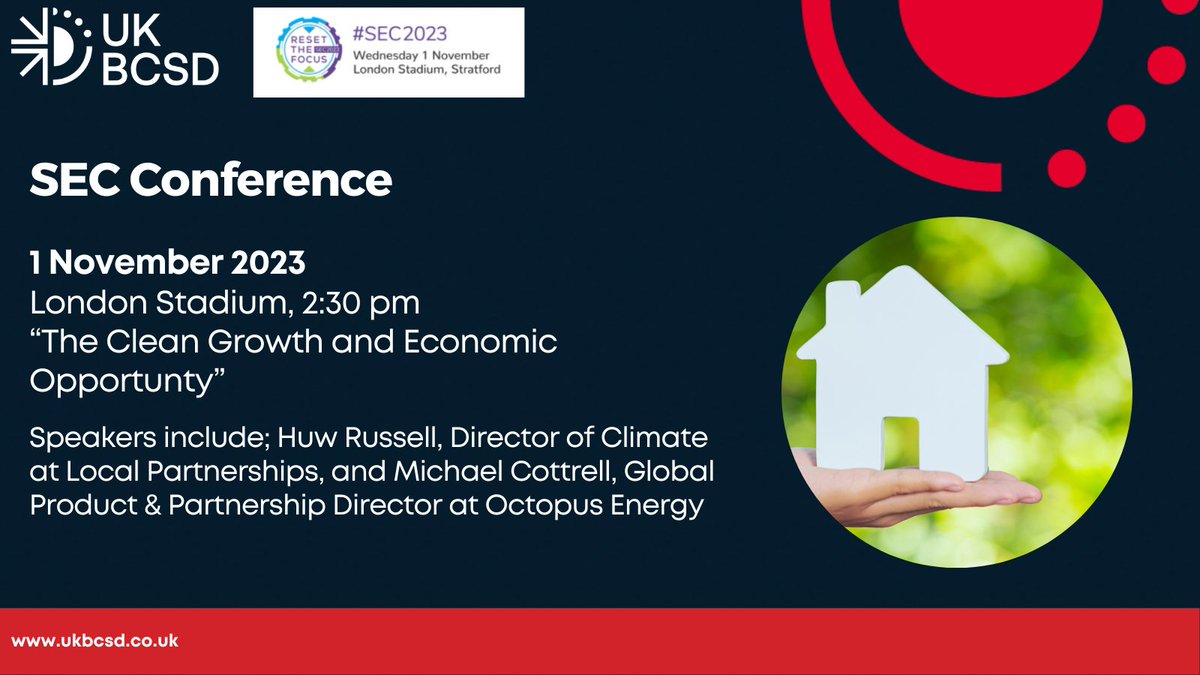 The UKBCSD is a proud content partner at SEC's Annual Conference. This will take place on the 1st of November at the London Stadium. 

The UKBCSD session will be: "The Clean Growth &amp; Economic Opportunity”. This will start at 2.30pm.

#Sustainability #Leadership #UKBCSD #SEC2023