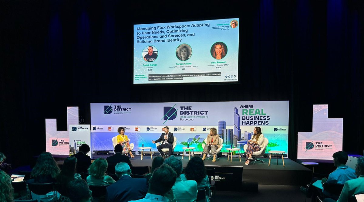 District_Show's tweet photo. Managing Flex Workspace with @Caleb_Parker from from #WorkBold, Tereza Ciscar from @JLLSpain and Lara Paemen from @IFMA_Spain at #TheDistrict2023
π£οΈ Cristina Mateo @ieArchDesign
π Auditorium #LarEspaΓ±a https://t.co/FjPdA90DOq