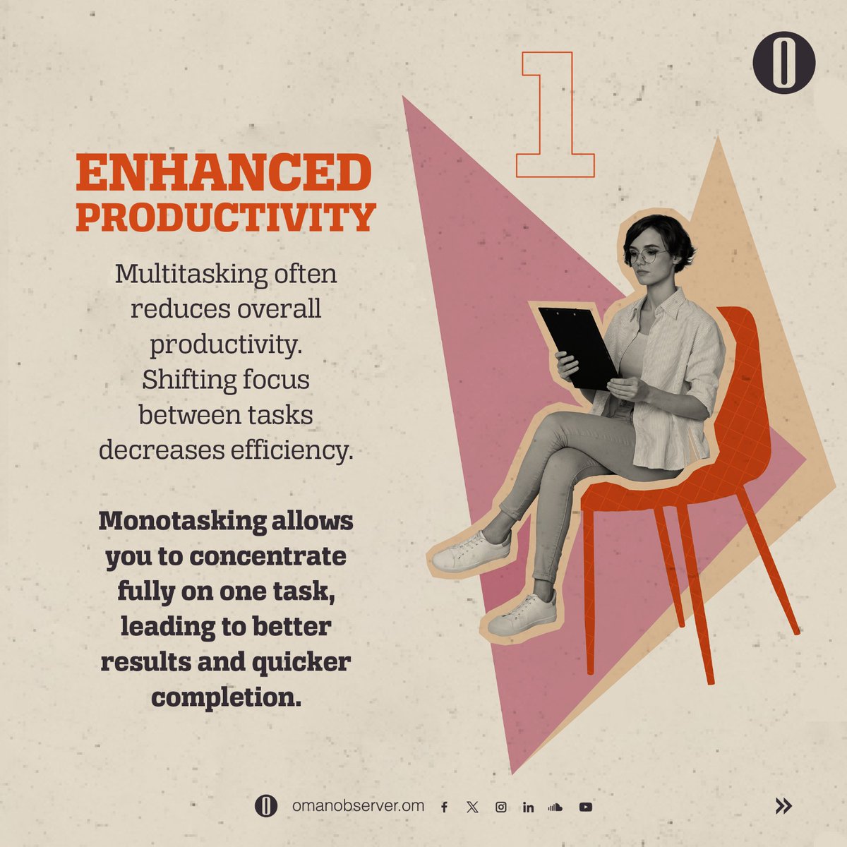 OmanObserver's tweet photo. In today's fast-paced world, focusing on one task at a time has become a rare skill. Many of us believe that multitasking is the key to productivity, but what if mindful monotasking could offer more?
#multitask #multitasking #monotasking #focus #foodforbrain #productivity https://t.co/tvsObMKpPI