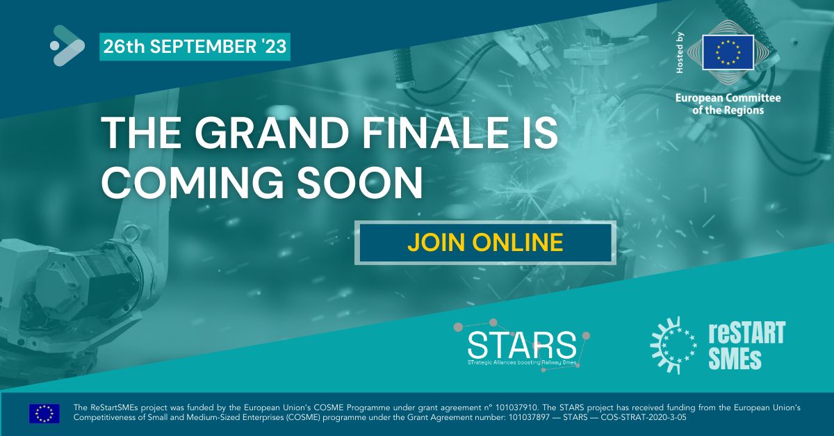 Don't miss out on the grand finale of the @STARS4Rail & @restartsmes projects! 🌟 Hear from experts on advanced tech, innovative strategies & policies to help European SMEs thrive, and register for the event if you're an entrepreneur, executive, or policymaker!