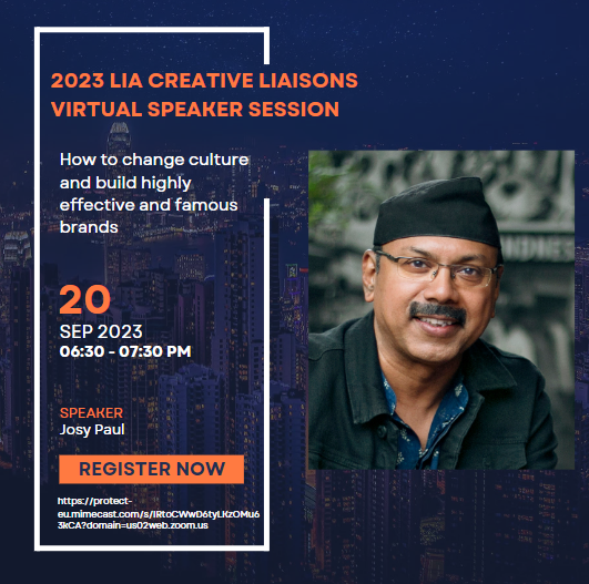 2023 LIA Creative LIAisons Virtual Speaker Session with Josy Paul.

Register in advance for this exciting and thought-provoking session:
protect-eu.mimecast.com/s/IRtoCWwD6tyL…