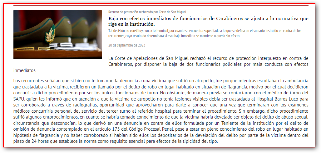 gene_llerena's tweet photo. La corte apelaciones san miguel ¿AVALA la violación DDHH de funcionarios de carabineros dados de baja sin acto administrativo terminal a firme y ejecutoriado previo, como cúlmine en un sumario administrativo? "sorprendente". https://t.co/m7wDWvPa4u