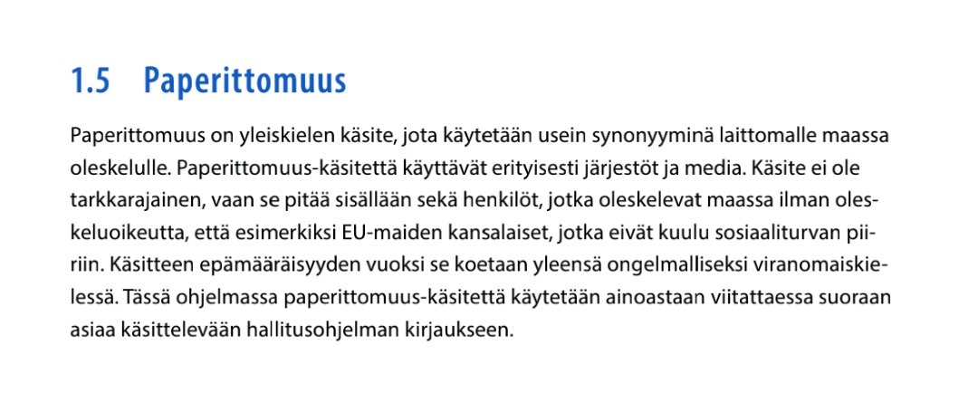 PiiaMetshonkal3's tweet photo. Paperittomat..?
Lainsäätäjän (kansanedustajat) ei tulisi puhua epämääräisesti paperittomista (koska heterogeeninen ryhmä), vaan laittomasti maassa olevista (kun oleskelulupaa ei ole).
Kuva:
Sisäministeriön laittoman maassa oleskelun vastainen ohjelma 2021-2024
#paperiton https://t.co/ZqYZCC2VaB