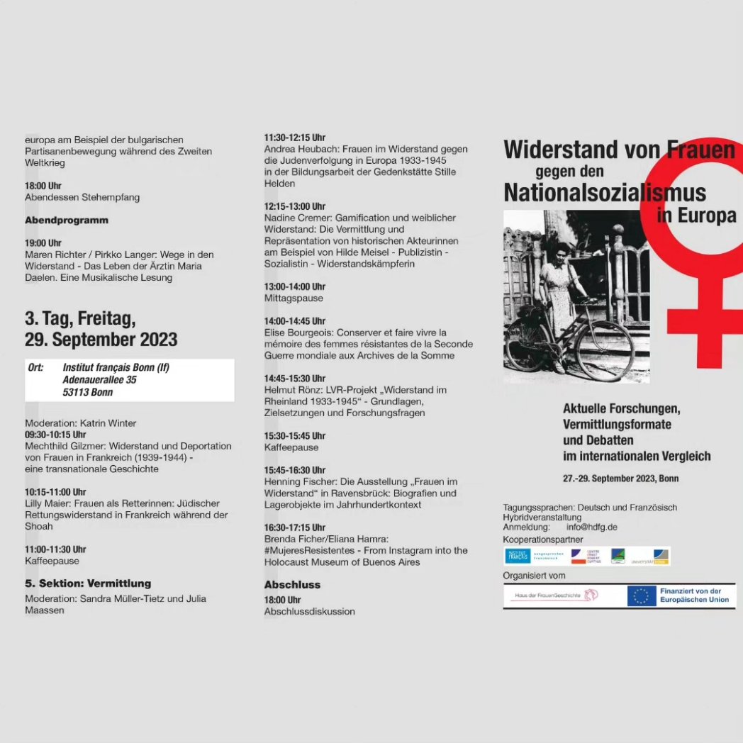 Noch eine Woche bis zu unserer spannenden Tagung über den Widerstand von Frauen gegen den Nationalsozialismus in Europa vom 27.-29. September. Kommt vorbei!!