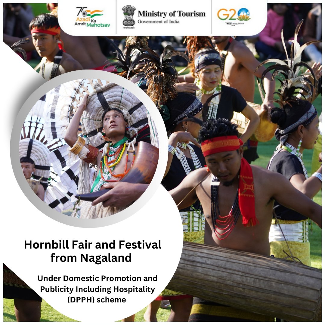 tourismgoi's tweet photo. Ministry of Tourism provided Central Financial Assistance of ₹25 Lakhs under the Domestic Promotion and Publicity Including Hospitality (DPPH) scheme for the Hornbill fair and festival in Nagaland.
#DPPH #FairsandFestivals #TourismPromotion https://t.co/bAYhIVx6T9