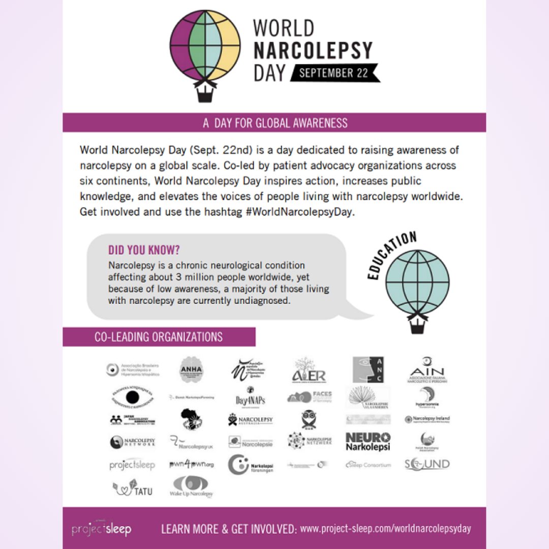 Hoy se conmemora el Día Mundial de la Narcolepsia, una fecha señalada para varias de nuestras familias ya que conviven con esta patología poco frecuente.

Hoy nos sumamos a la visibilización de este día y mandamos todo el apoyo a quienes sufren esta enfermedad #WorldNarcolepsyDay