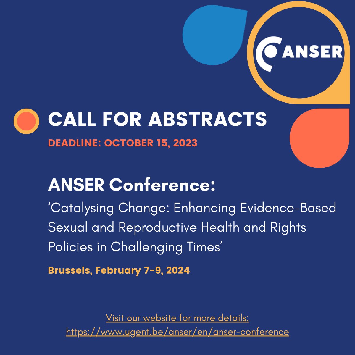 ANSER Network (@ansernetwork) on Twitter photo Don't forget to submit your abstracts for the ANSER Conference via ugent.be/anser/en/anser…
#ClimateSRHR #TechnologySRHR #UHC #SRHRights
<a href="/rh_supplies/">Supplies Coalition</a> @EPF <a href="/ippfen/">IPPF European Network</a> @Be_causehealth <a href="/HRPresearch/">HRP</a> <a href="/unfpaeecaro/">UNFPA in Eastern Europe & Central Asia</a> <a href="/UNFPABrussels/">UNFPA Brussels</a> <a href="/BeMSA_belgium/">Belgian Medical Students' Association</a> <a href="/ShareNetIntl/">Share-Net International</a> <a href="/ESC_RH/">ESC</a> <a href="/IFMSA/">IFMSA</a> <a href="/emsa_europe/">EMSA</a> Don't forget to submit your abstracts for the ANSER Conference via ugent.be/anser/en/anser…
#ClimateSRHR #TechnologySRHR #UHC #SRHRights
<a href="/rh_supplies/">Supplies Coalition</a> @EPF <a href="/ippfen/">IPPF European Network</a> @Be_causehealth <a href="/HRPresearch/">HRP</a> <a href="/unfpaeecaro/">UNFPA in Eastern Europe & Central Asia</a> <a href="/UNFPABrussels/">UNFPA Brussels</a> <a href="/BeMSA_belgium/">Belgian Medical Students' Association</a> <a href="/ShareNetIntl/">Share-Net International</a> <a href="/ESC_RH/">ESC</a> <a href="/IFMSA/">IFMSA</a> <a href="/emsa_europe/">EMSA</a>