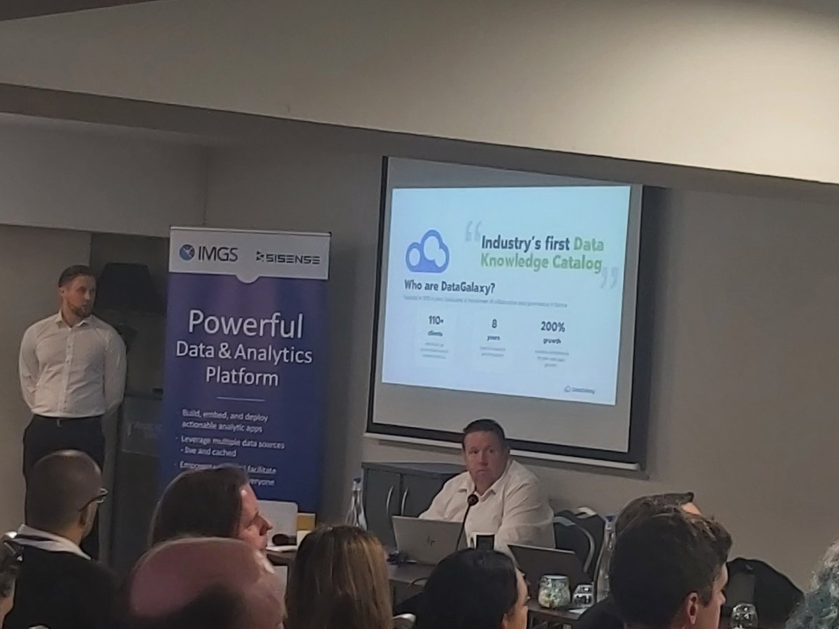 IMGS_Ireland's tweet photo. @ciarankirk & Conor McIntyre present "Data Lineage and Governance with @DataGalaxy " at the #DataIntelligence2023 event in the Ashling Hotel. @DataBuildersIE @SafeSoftware @Sisense #DataBuilders #IMGS #FME https://t.co/ZpsCub9KLu