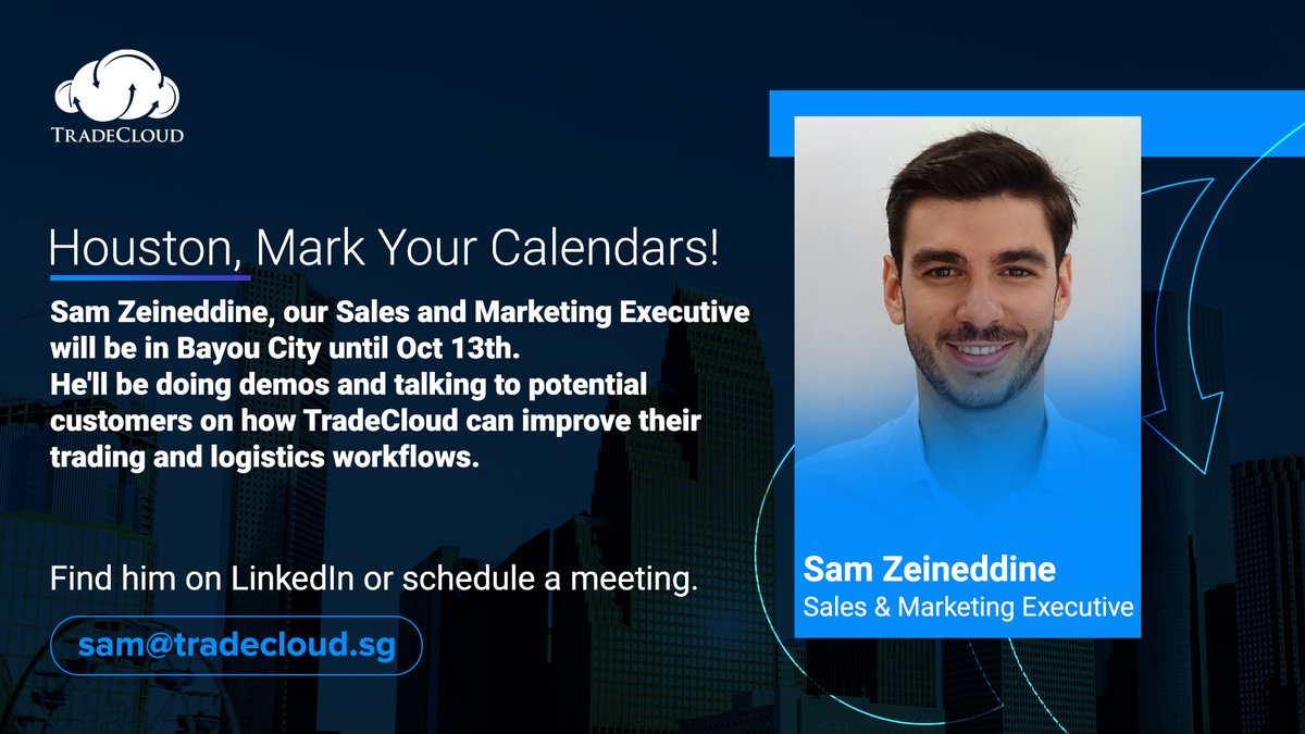 tradecloudsg's tweet photo. Schedule a meeting with Sam Zeineddine if you'd like a one-on-one demo of the TradeCloud platform and learn how it can help simplify your trading and logistics workflows. ⤵️ https://t.co/qE7ypLuKiC