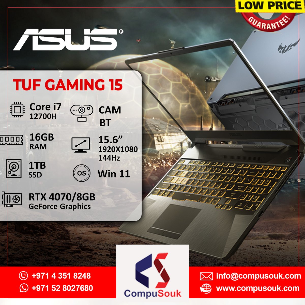CompuSouk's tweet photo. #AsusTUF #Gaming #Laptop
☑️ i7-12700H,16GB,1TB SSD,GeForce RTX 4070/8GB,Webcam,BT,15.6”(1920X1080)144Hz,W11,Gray
Visit Deals https://t.co/TYDiNUyJOX
#Compusouk #InfromationTechnology #ITProducts #DubaiWholesaler #BulkBuyers #Technology #B2B #AsusGamingLaptop #AsusTufGaming15 https://t.co/R5KqwYkFCm
