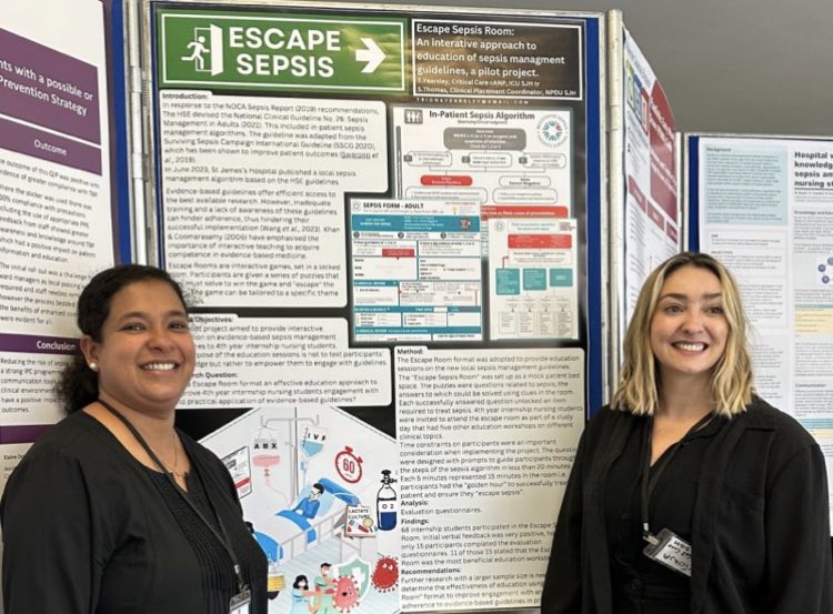 Congratulations Triona Yearsley Critical Care cANP and Susan Thomas CPC, St James’s hospital Dublin on winning the poster presentation at the 7th National Sepsis Summit 2023 for the Sepsis Escape Room Initiative #worldsepsiday #education