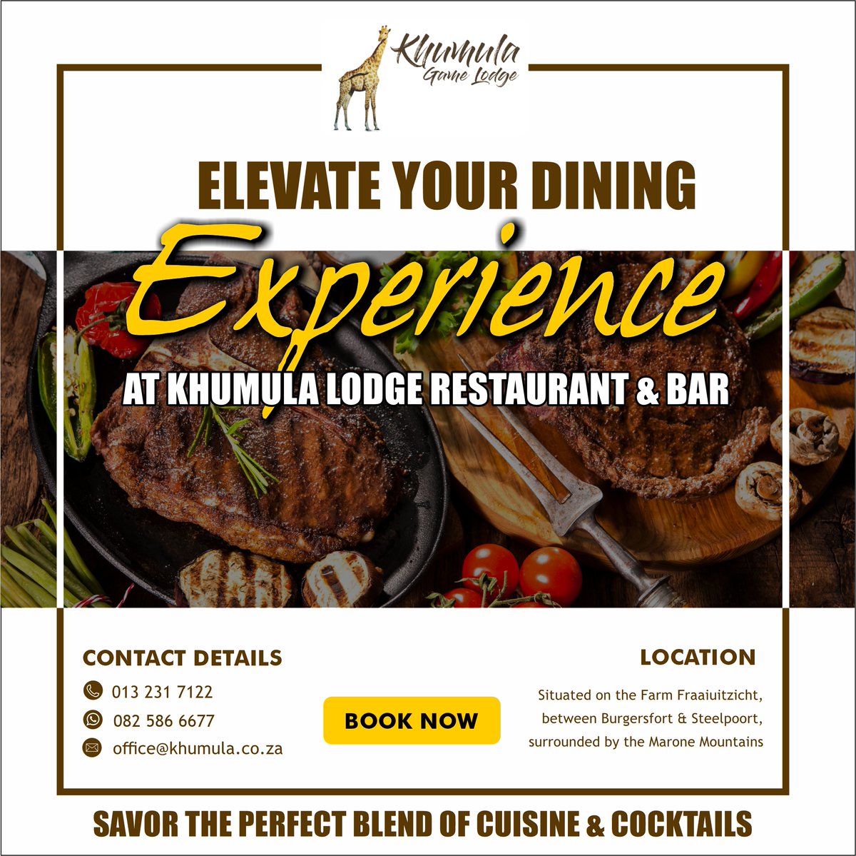 KhumulaL's tweet photo. Discover Better Dining at Khumula's Restaurant & Bar!ππ»
Sink your teeth into our Big, Juicy, and Tender steak selections, perfectly prepared and Flame-grilled to perfection.
π±WhatsApp: +27 82 586 6677
#KhumulaLodge #BusinessAccommodation #MountainViews #BestBrews https://t.co/m7zWZtpd69