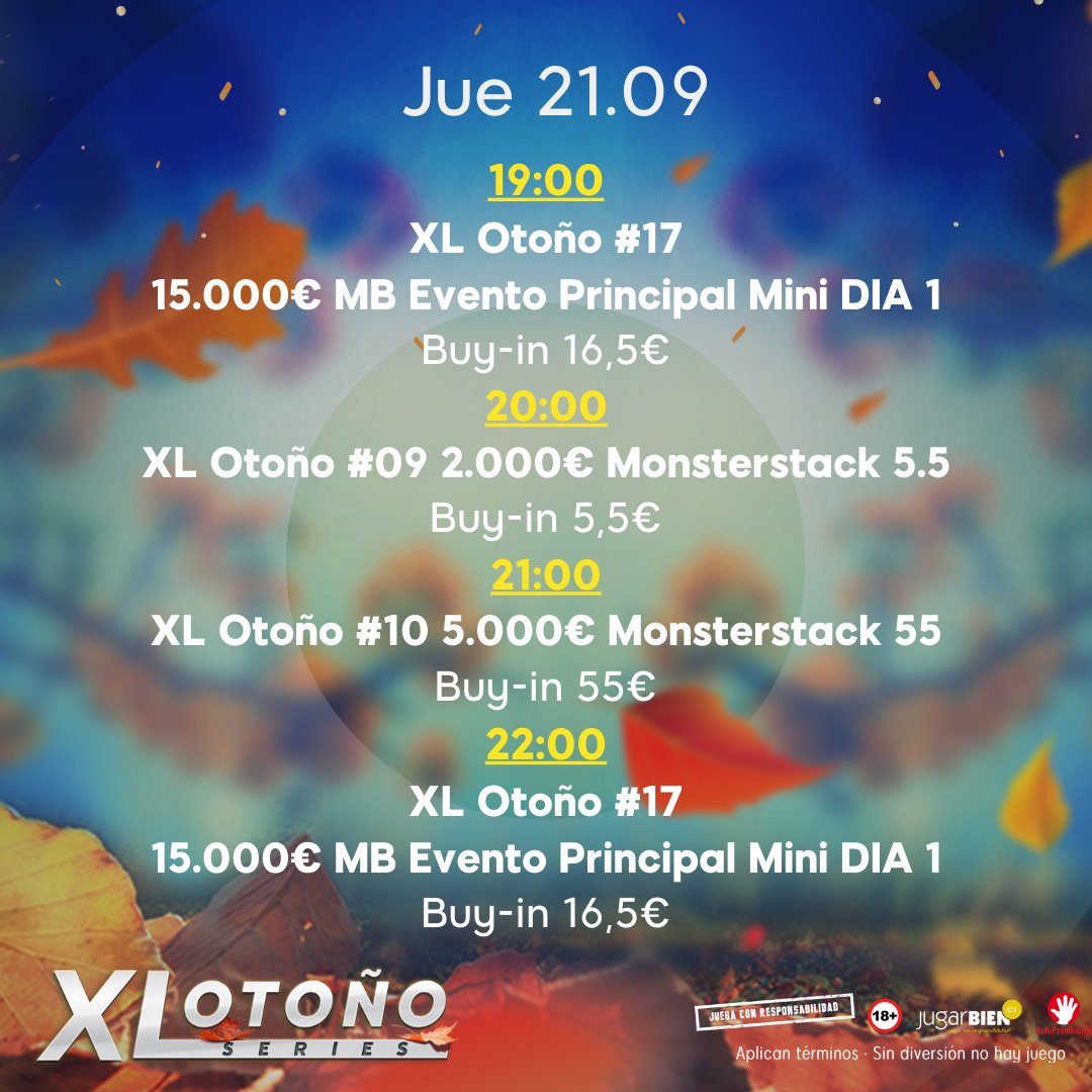 888pokerSpain's tweet photo. ¿Lo siguiente en las #XLSeries 🍁 Otoño? 

Consulta el calendario de los próximos días 👇👇👇

#888poker #poker https://t.co/YOiwrBccM6