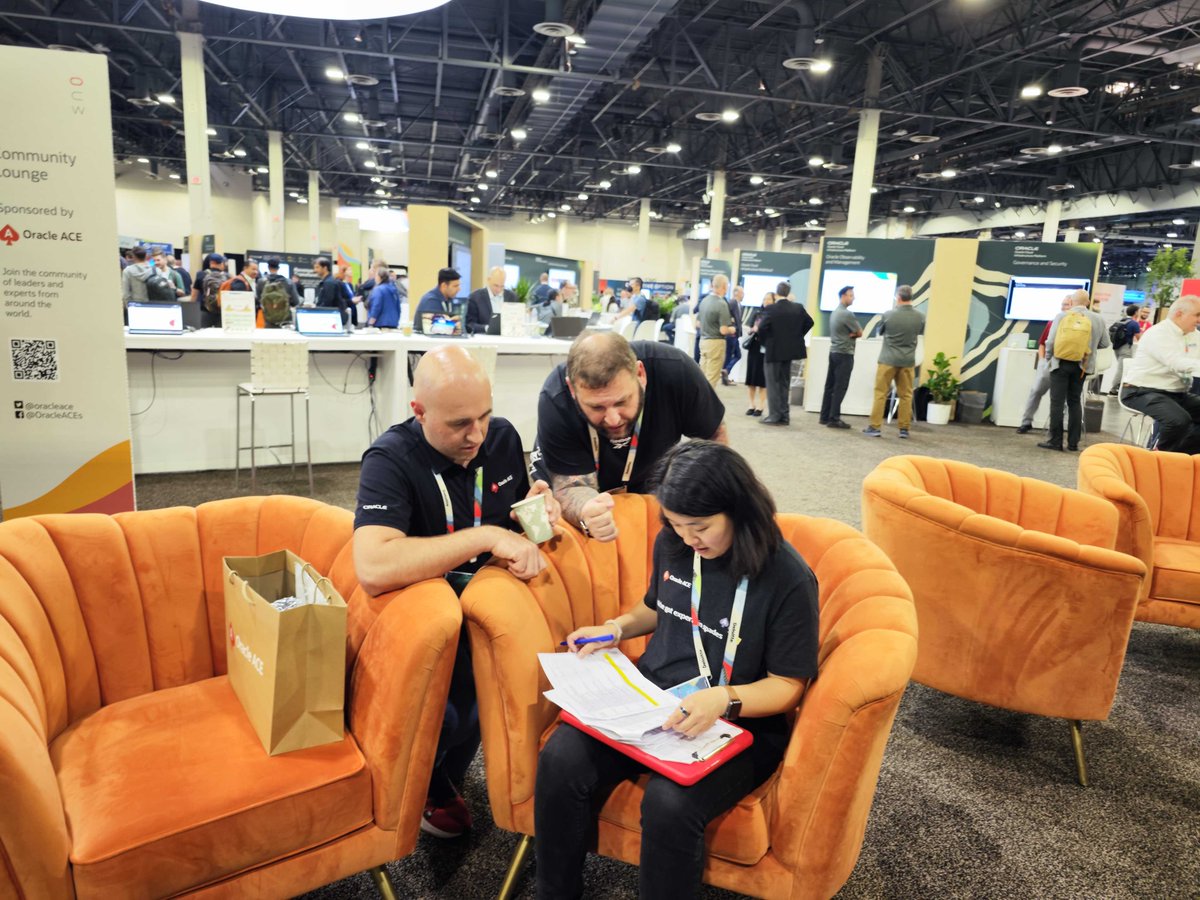 The Oracle ACEs have everything under control! 😎 Drop by their lounge to say "hi" &amp; discover from them what it means to be part of this amazing community!
<a href="/CloudWorld/">Oracle CloudWorld</a> <a href="/biju_thomas/">Biju Thomas</a> <a href="/fuzziebrain/">Adrian Png 🧡🕯️</a> <a href="/HeliFromFinland/">Heli Helskyaho</a> <a href="/connor_mc_d/">Connor on SQL and Database</a> <a href="/RoelH/">Roel 😎</a> <a href="/FSimonDBA/">Fernando Simon</a> <a href="/DBoriented/">Oren Nakdimon</a> <a href="/MarioBarduchi/">Mario Barduchi</a>
#OracleACEs