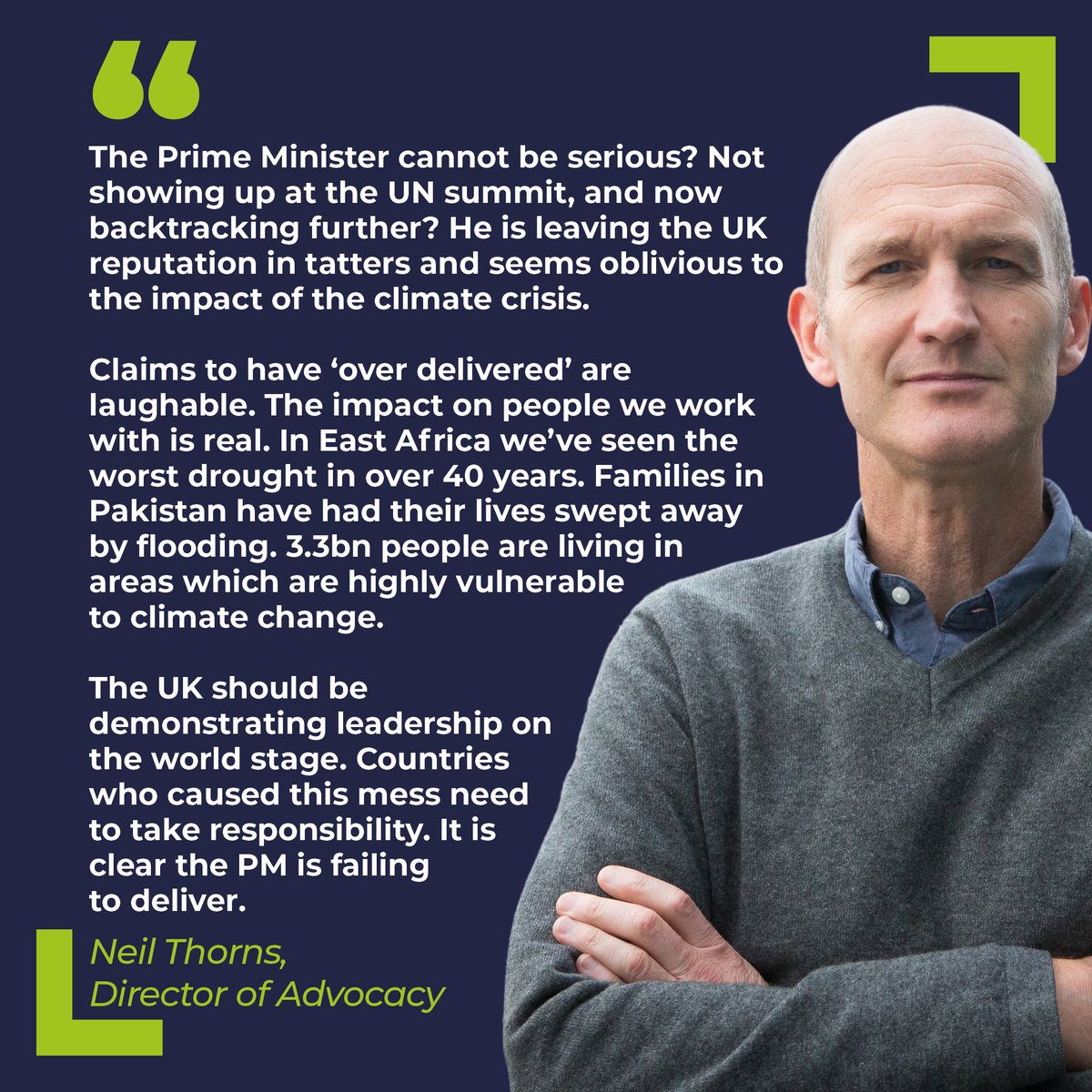 We are astounded by reports that <a href="/RishiSunak/">Rishi Sunak</a> is set to backtrack on the UK's net zero commitments at a time when so many are already seeing the devastating impacts of the climate emergency.

More from our Director of Advocacy <a href="/neilthorns/">Neil Thorns</a> ⤵️