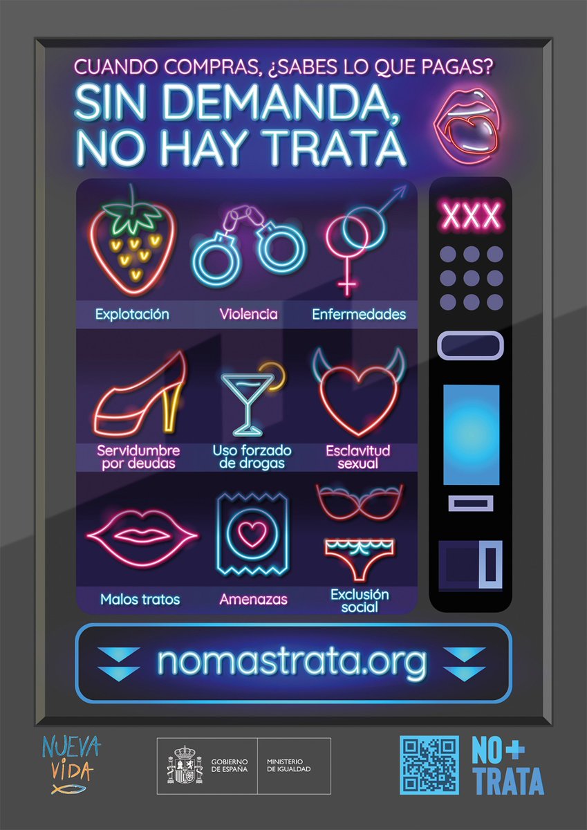 "No + trata"  és un programa finançat pel Ministeri d'Igualtat del Govern d'Espanya i executat per l'Associació Nueva Vida. Es tracta d'una campanya d'informació i sensibilització sobre el tràfic de persones amb finalitats d'explotació sexual. ajsantlluis.org/Contingut.aspx…