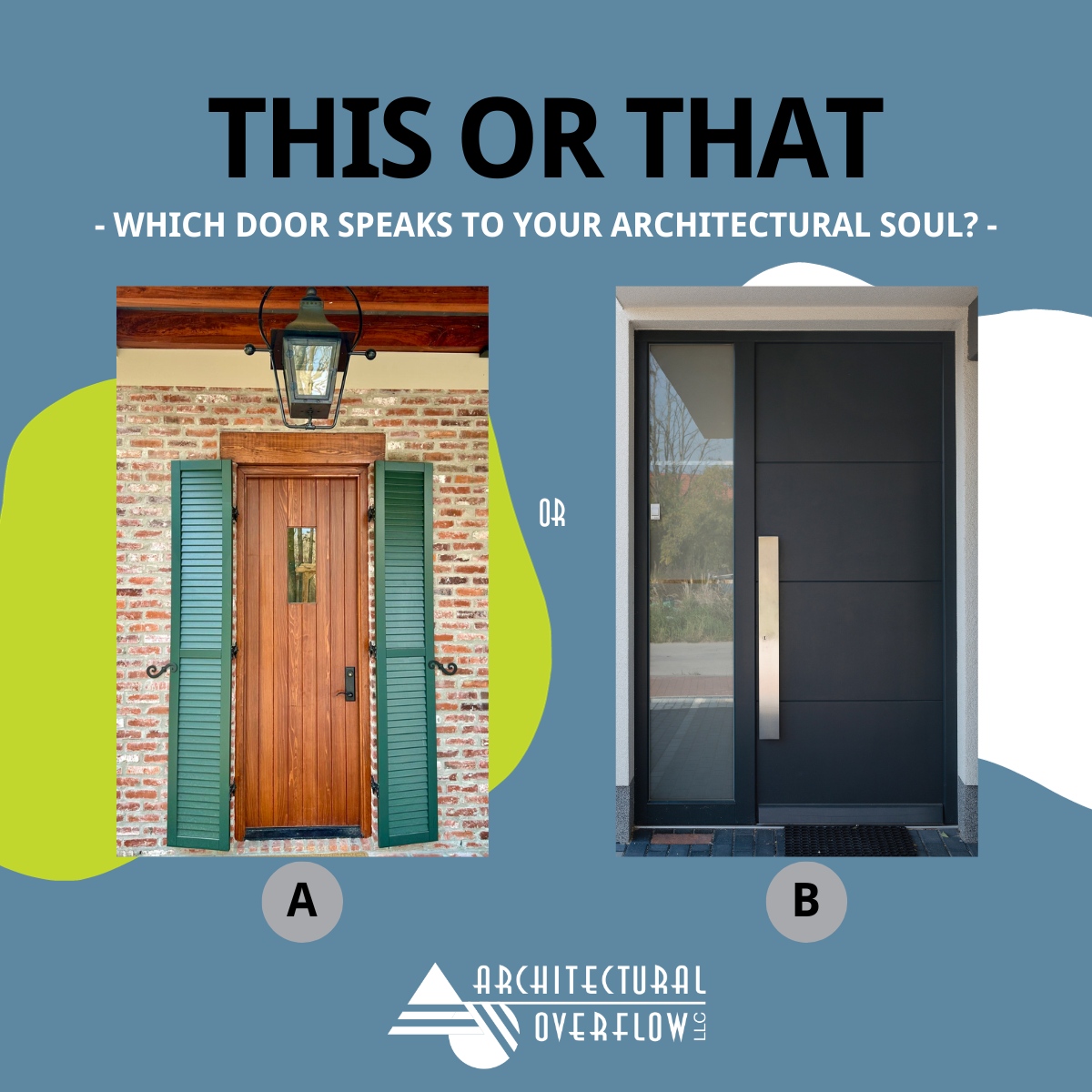 AODesign's tweet photo. 🚪 Traditional or Modern?
Let us know in the comments!
#architecturaloverflow #aodesign #architecture #architect #archidaily #archidesign #customhome #customdesign #thisorthat #doorstyles https://t.co/Z9Sfbu5OOC