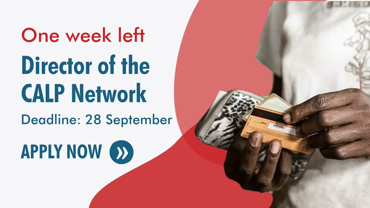 CALP Network (@calpnetwork) on Twitter photo Ready to shape the future of humanitarian CVA? The countdown is on⏳.
You have until 28 Sep to apply & potentially become the next Director of CALP.
You'll embark on a journey to lead, innovate & foster positive change in the humanitarian aid world: calp.net/3PpSjSr Ready to shape the future of humanitarian CVA? The countdown is on⏳.
You have until 28 Sep to apply & potentially become the next Director of CALP.
You'll embark on a journey to lead, innovate & foster positive change in the humanitarian aid world: calp.net/3PpSjSr