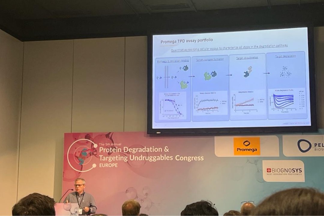 Meet us today at the Protein Degradation & Targeting Undruggables Congress Europe organized by KISAKO in Basel! 👋 After an eventful first day filled with interesting scientific talks and discussions at our booth, we are looking forward to connecting with you today.