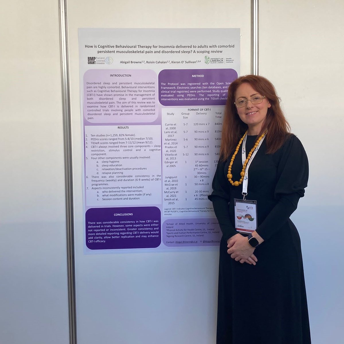 So happy to see our latest BMP Grant Winner @AbigailBrowne11 of @UL presenting the project's poster at #EFIC2023! @ChronicPainIRL - @pain_europe Member - is a partner in the project. Learn more about the 'CBT-I World Café' project here: bmp-grant.eu/bmp-grant-edit…