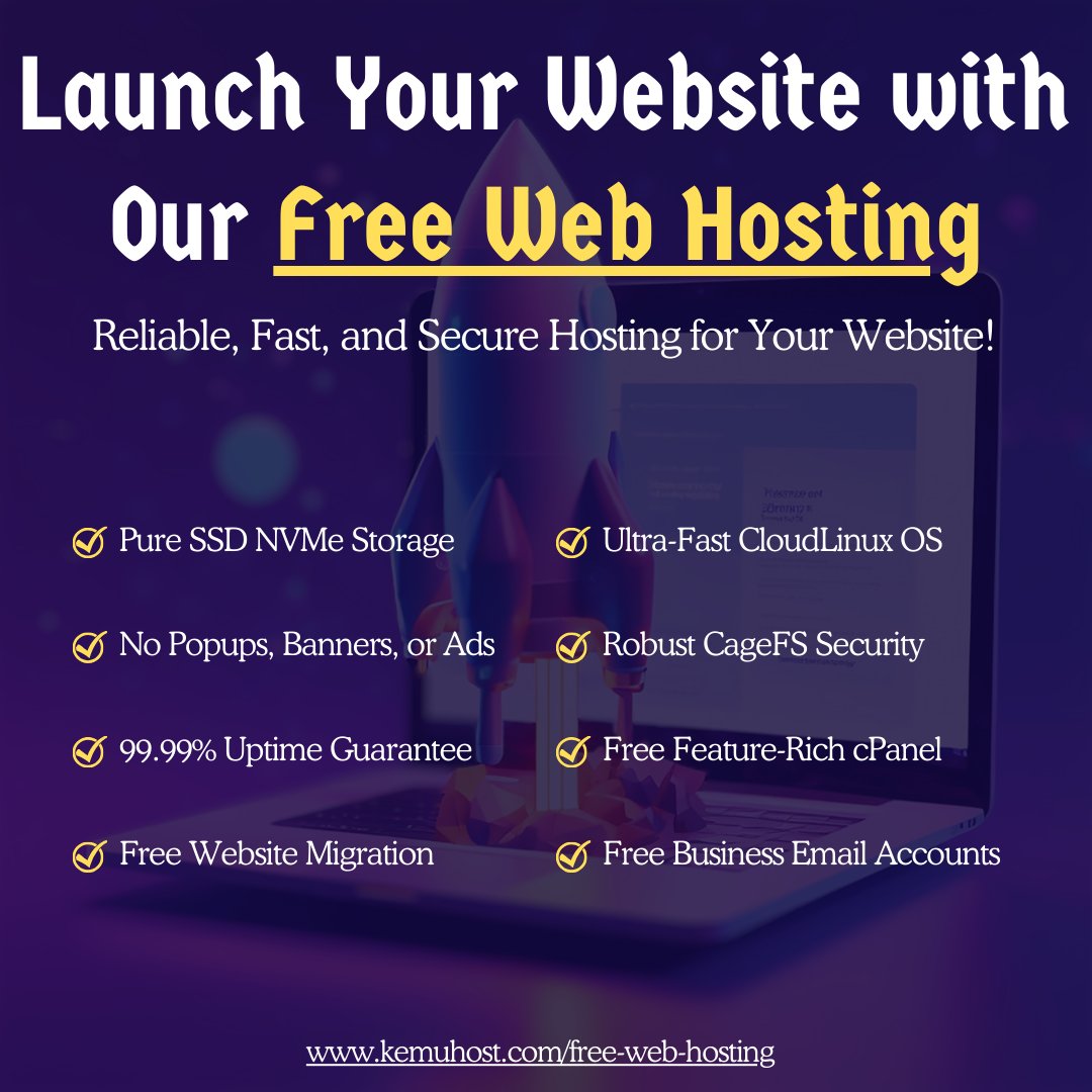 kemuhost's tweet photo. Get fast, secure, and feature-rich Free Website Hosting with KemuHost. 

Enjoy free cPanel hosting on Pure SSD NVMe Server with 24/7/365 Support - all for free!

https://t.co/wlGHfaAdwl

#free #freewebhosting #webhosting #hosting #launch #website #OnlineBusiness #fast #blogging https://t.co/ObELIb7CZX
