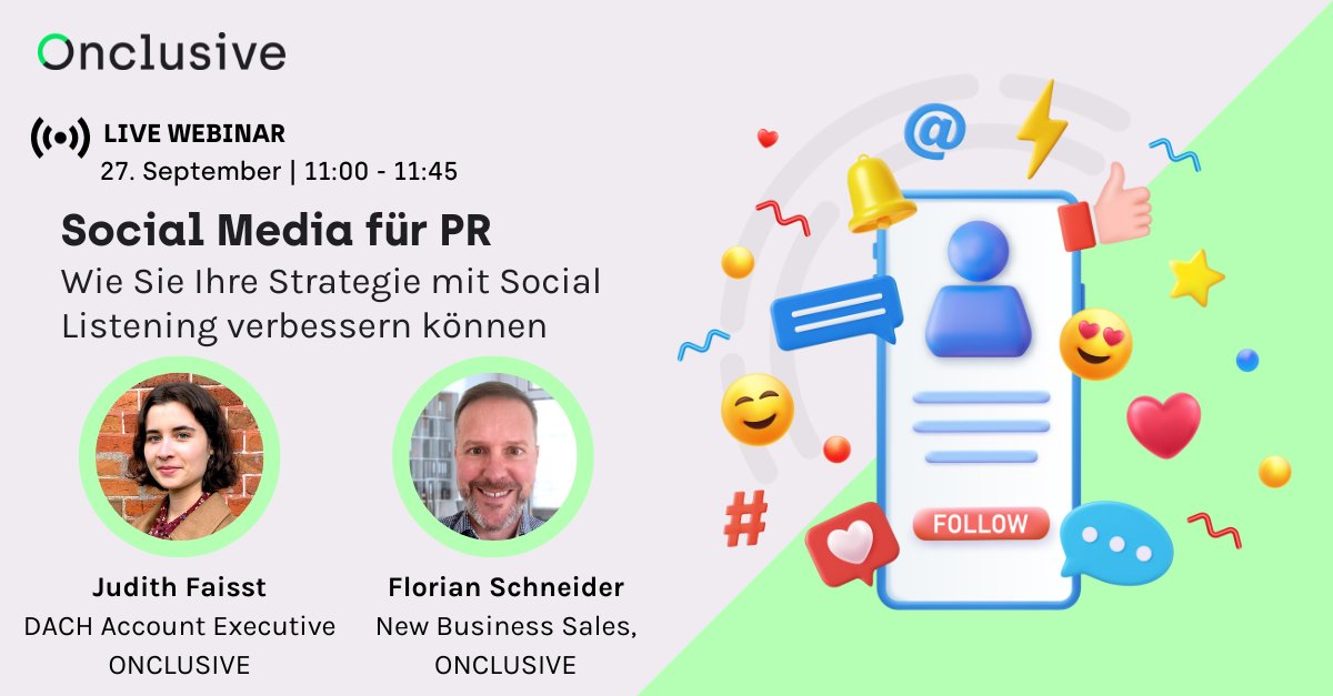 📢 Verpassen Sie nicht unser nächstes Webinar!
Erfahren Sie, wie Sie Ihre PR-Strategie mit Social Listening verbessern können.

📅 Datum: 27/09/23
🕒 Uhrzeit: 11:00 MESZ
📍 Online
🚀 HIER ANMELDEN: onclusive.com/de/ressourcen/…
