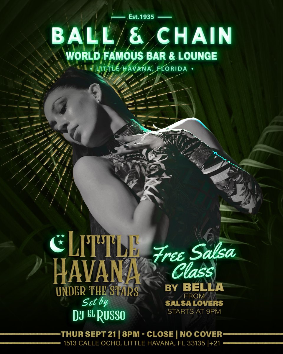 BallAndChainBar's tweet image. TODAY: #LiveSalsa noon to 6 p.m., #LiveJazz 6 to 9, then #CarameloWednesday with @DJJorgeCharun + a FREE #SalsaClass, 9

TOMORROW: #SalsaNight ft. @DJElRusso, 8 and a FREE #SalsaLesson, 9

#supportlocal ballandchainmiami.com
🍍💚