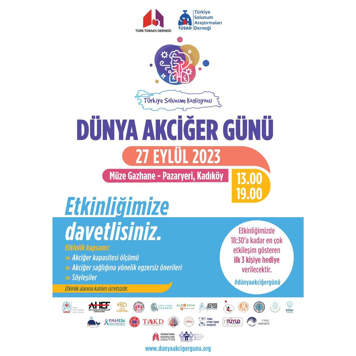 solunum's tweet photo. Türkiye Solunum Araştırmaları Derneği'nin paydaşı olduğu Türkiye Solunum Koalisyonu tarafından Dünya Akciğer Günü kapsamında Müze Gazhane'de bulunan Pazar yerinde 27 Eylül 2023 Çarşamba günü 13:00-19:00 saatleri arasında gerçekleştirilecek etkinliğimize davetlisiniz. https://t.co/0LxR3RtpXO