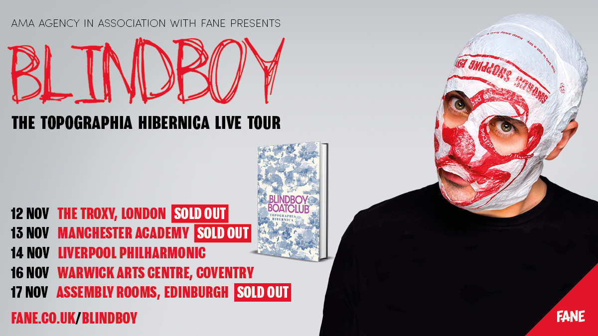 Blindboy Boatclub's UK tour selling out FAST! We expect nothing less from the two-time #1 Irish bestselling author...

Visionary, absurd and profane, TOPOGRAPHIA HIBERNICA is his first short story collection to be published in the UK, out in Nov 🫏
fane.co.uk/blindboy