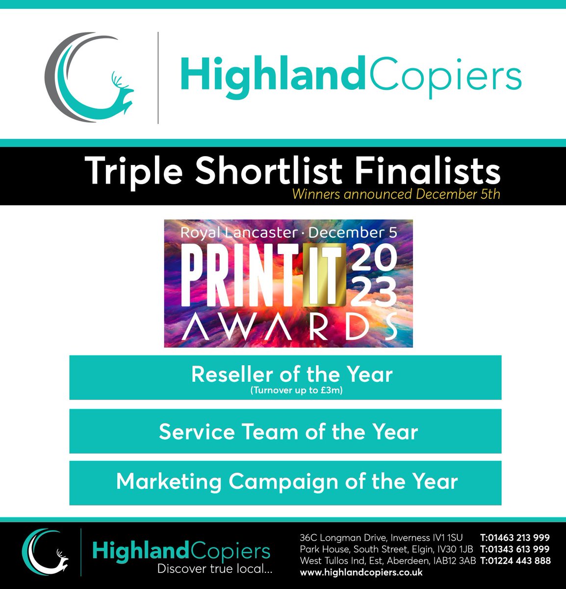 Delighted to again be shortlisted for the below