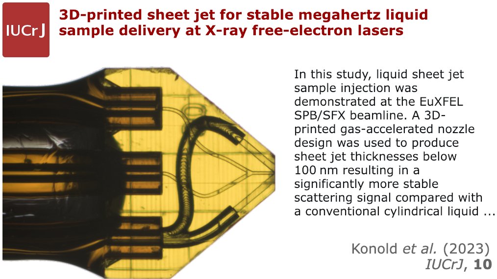 FilipeRNCMaia's tweet photo. 3D-printed sheet jet for stable MHz liquid sample delivery @UU_University @goteborgsuni @UW @RMIT @asu @IUCrJ #FastSAX #FastWAX #Injectors https://t.co/Hm9Ll61NBv https://t.co/Z7wDMostYB
