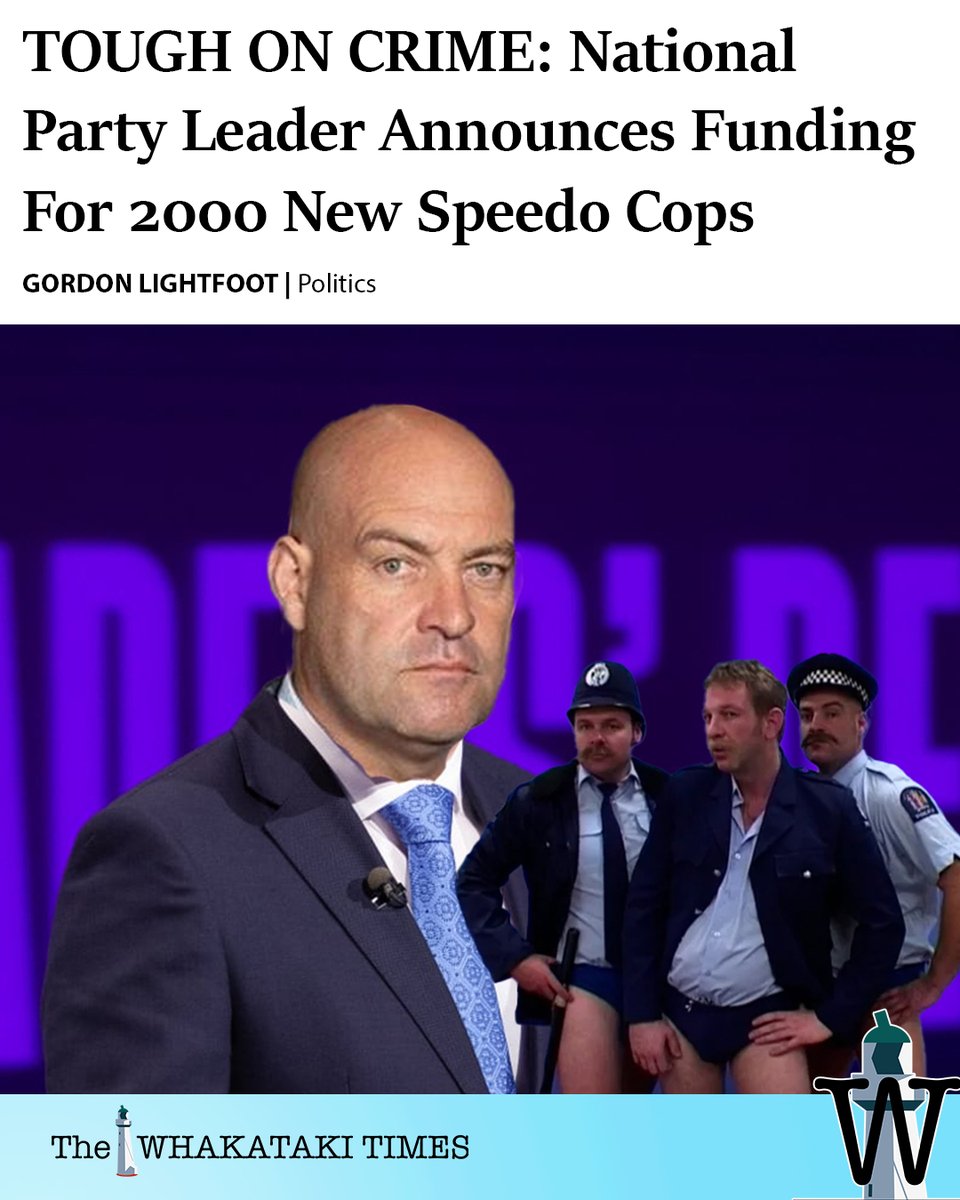 CALL IT IN

National Party Leader Christopher Luxon made a splash at the TVNZ Leaders Debate last night, announcing 2000 new “speedo cops” to crack down on New Zealand’s crime problem. @leighhart70 @TheACCnz 

whakatakitimes.nz/tough-on-crime…
