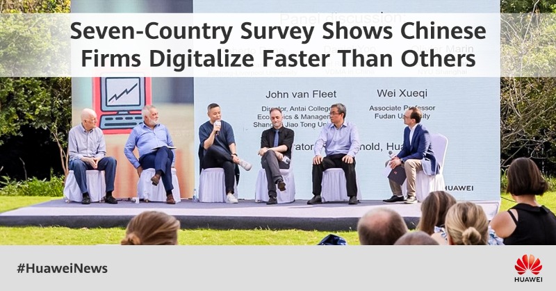 Huawei's tweet photo. A new study by #Huawei titled “Digitalization and Its Impact on Workplaces”, which polled 13,000 employees in 7 nations worldwide on their perceptions of workplace changes, shows that Chinese firms digitalize faster than companies in other countries. #HuaweiNews