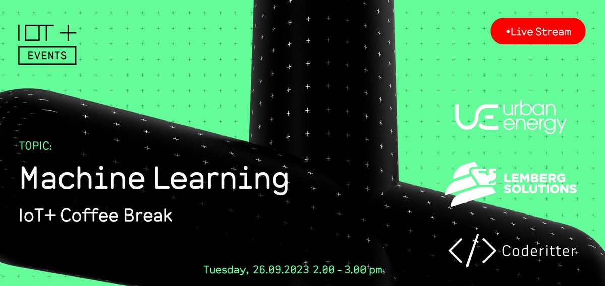 IOTplus_Network's tweet photo. 3 machine learning use cases at our next IoT+Coffee Break @ue_Berlin @WeAreLemberg @FatlindaNikqi 
📅26.09
⏲️14:00 CEST
👉https://t.co/EHPmVxhz3l
#iot #MachineLearning #energyindustry #PredictiveMaintenance #AWS #EdgeAI 
@dehubinitiative @GTAI_de @IoTCommunity https://t.co/NBapIsAsXp