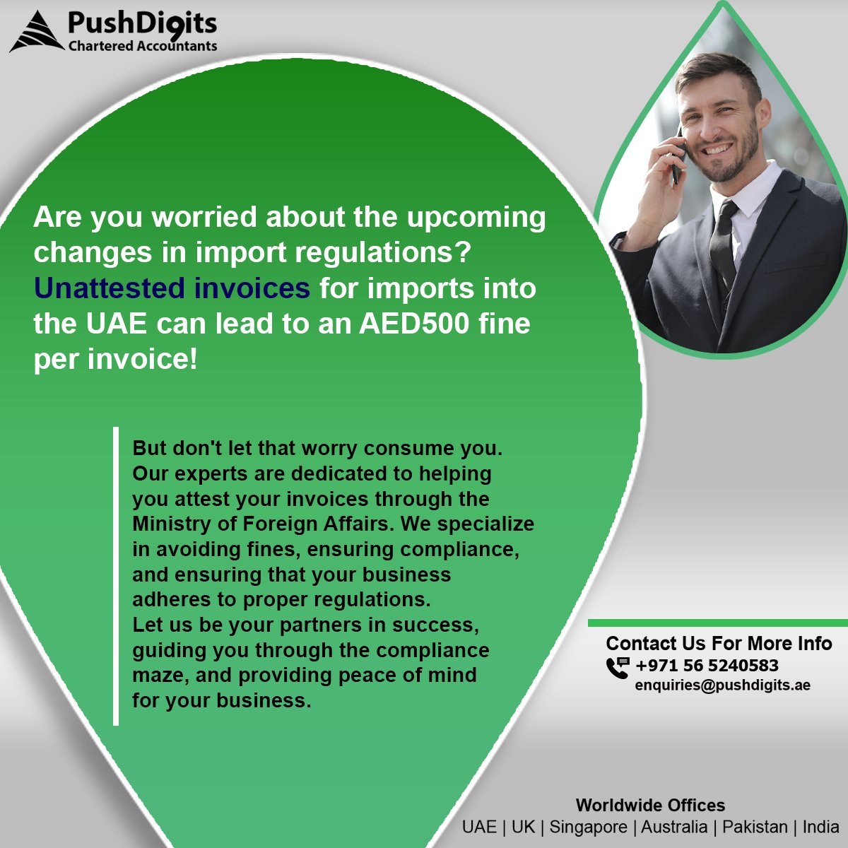 pushdigitsae's tweet photo. At Push Digits Chartered Accountants, our experts are dedicated to safeguarding your business from fines and ensuring seamless compliance with the latest regulations.
#Pushdigits #AuditFirm #ImportRegulations #ComplianceMatters #InvoiceAttestation #MinistryOfForeignAffairs https://t.co/dsAlvvyvpv