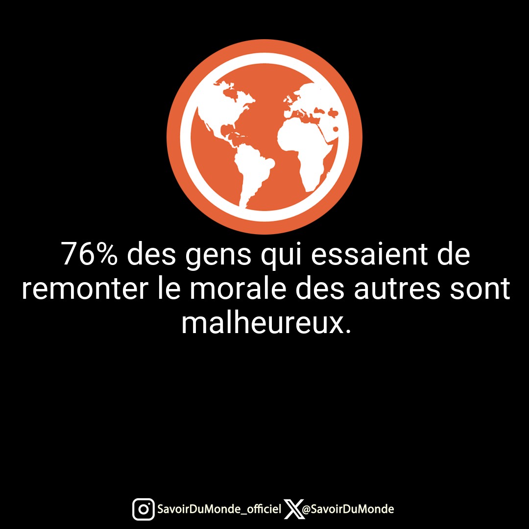 SavoirDuMonde's tweet photo. 76% des gens qui essaient de remonter le morale des autres sont malheureux. https://t.co/IsWppDEB8t