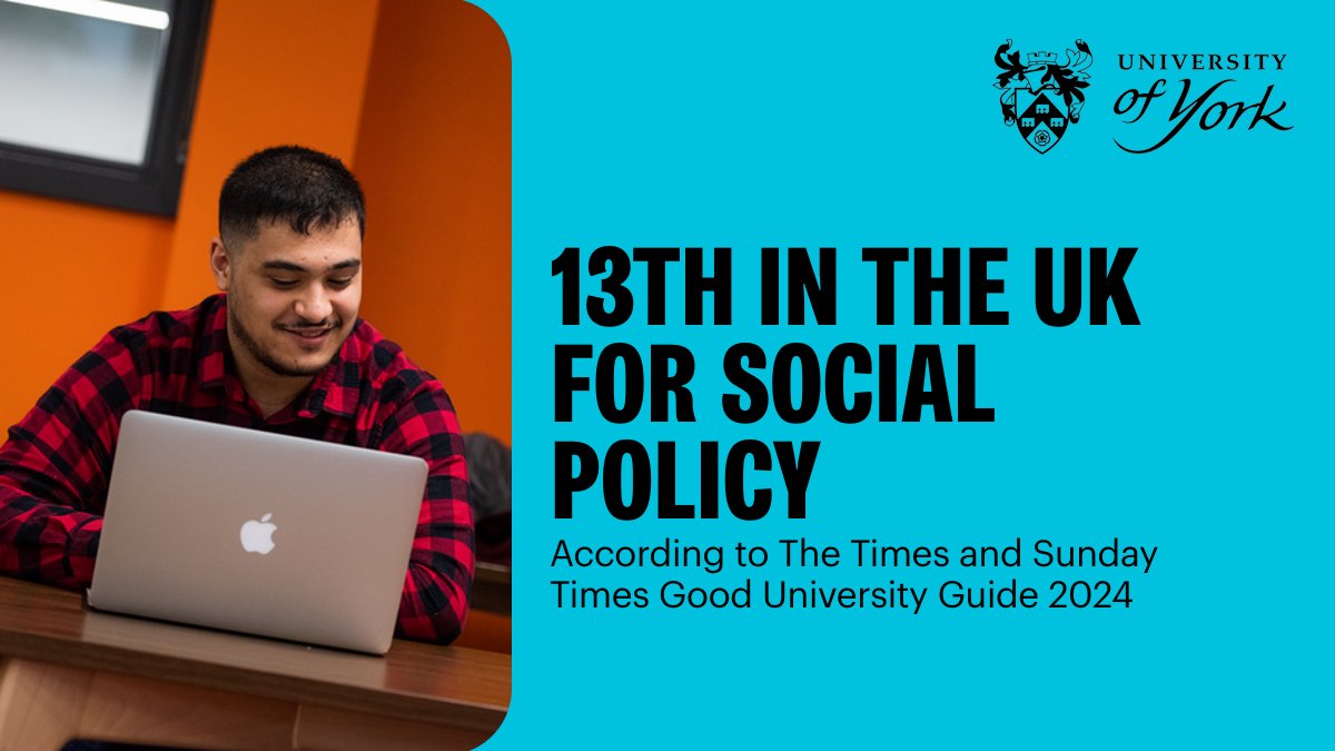 UoY_SBS's tweet photo. π£ We're proud to announce that @UoY_SBS has been placed 13th in the UK in @thetimes #GoodUniversityGuide 2024 for the subject of #SocialPolicy π
Read more in our news story: https://t.co/kiuOykbyaq https://t.co/ke1cPodCrv