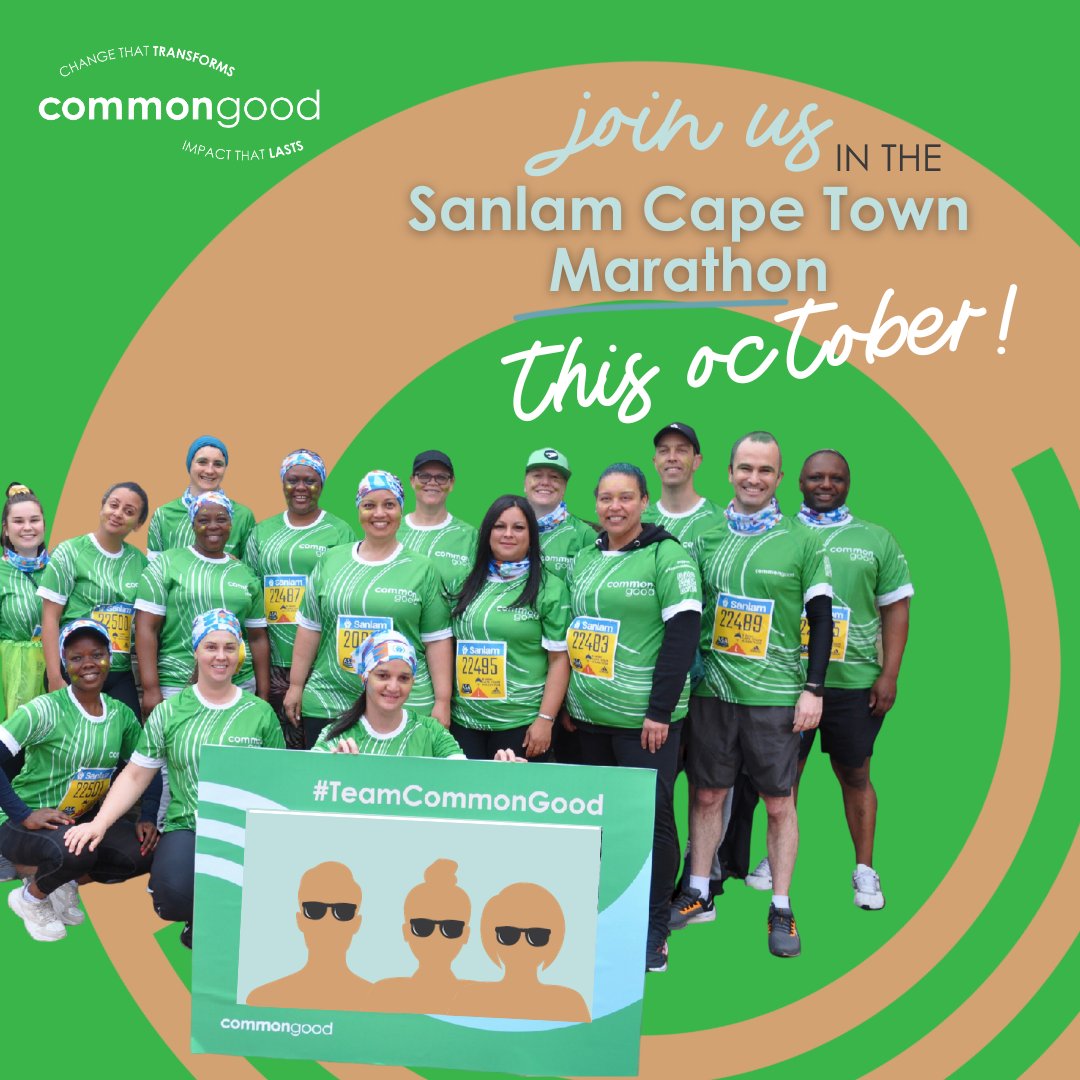 Together we can ensure that children get a strong start to life, have access to excellent education &amp; be on a career pathway when they finish school. #GetGoingForGood on 14th of Oct by joining #TeamCommonGood in the Cape Town Marathon 5km Peace run. ow.ly/2RZG50PLaqE