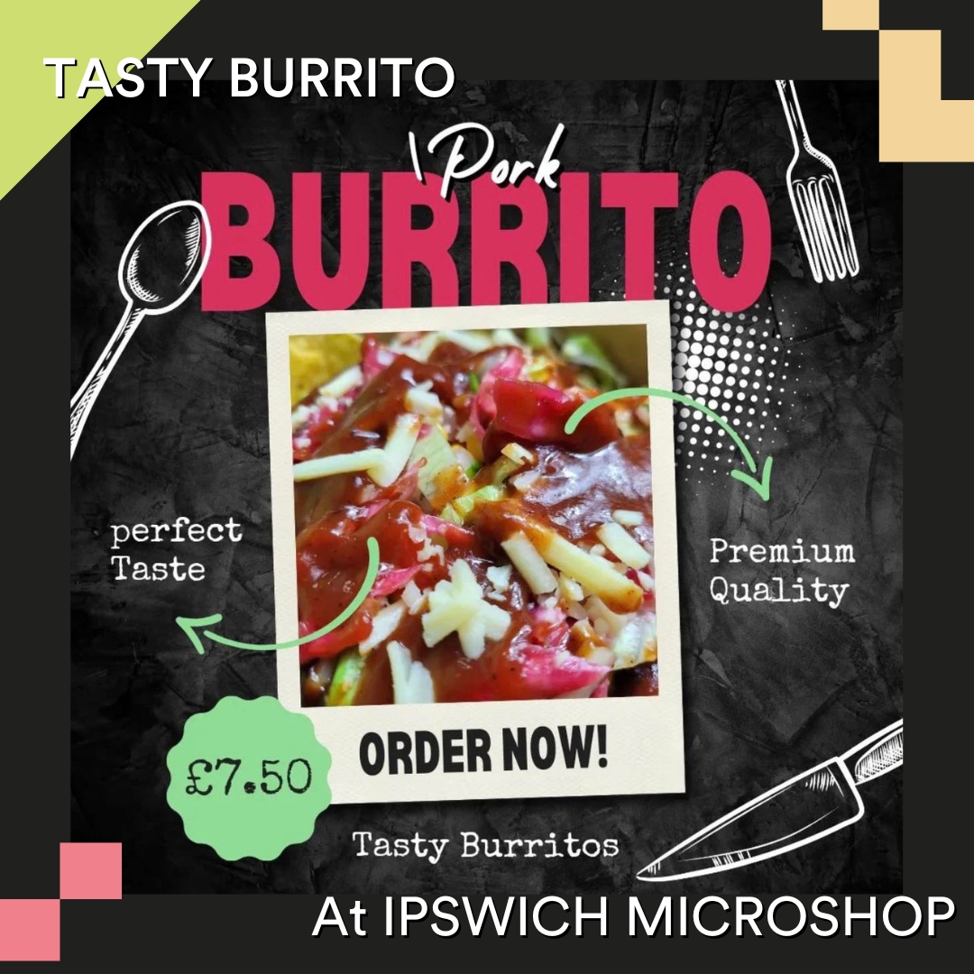 Savour the flavour! Indulge in a mouthwatering Pork Burrito for only £7.50 at Tasty Burritos at Microshops Ipswich 

#ipswich #shopindependent #supportlocal #wearemicroshops #ipswichsuffolk #ipswichtown #ipswichbusiness #ipswichfoodscene #microshop #microshopipswich