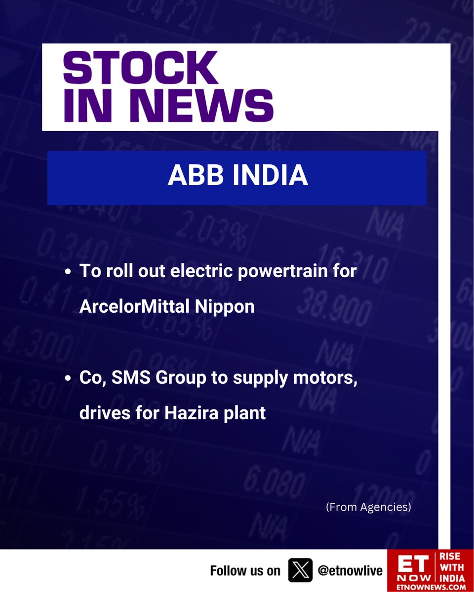 ETNOWlive's tweet photo. Stocks To Watch | ABB India in focus👇
@ABBgroupnews #ABBIndia @AMNSIndia #SMSGroup #ArcelorMittalNippon https://t.co/FFSuc8f5tB