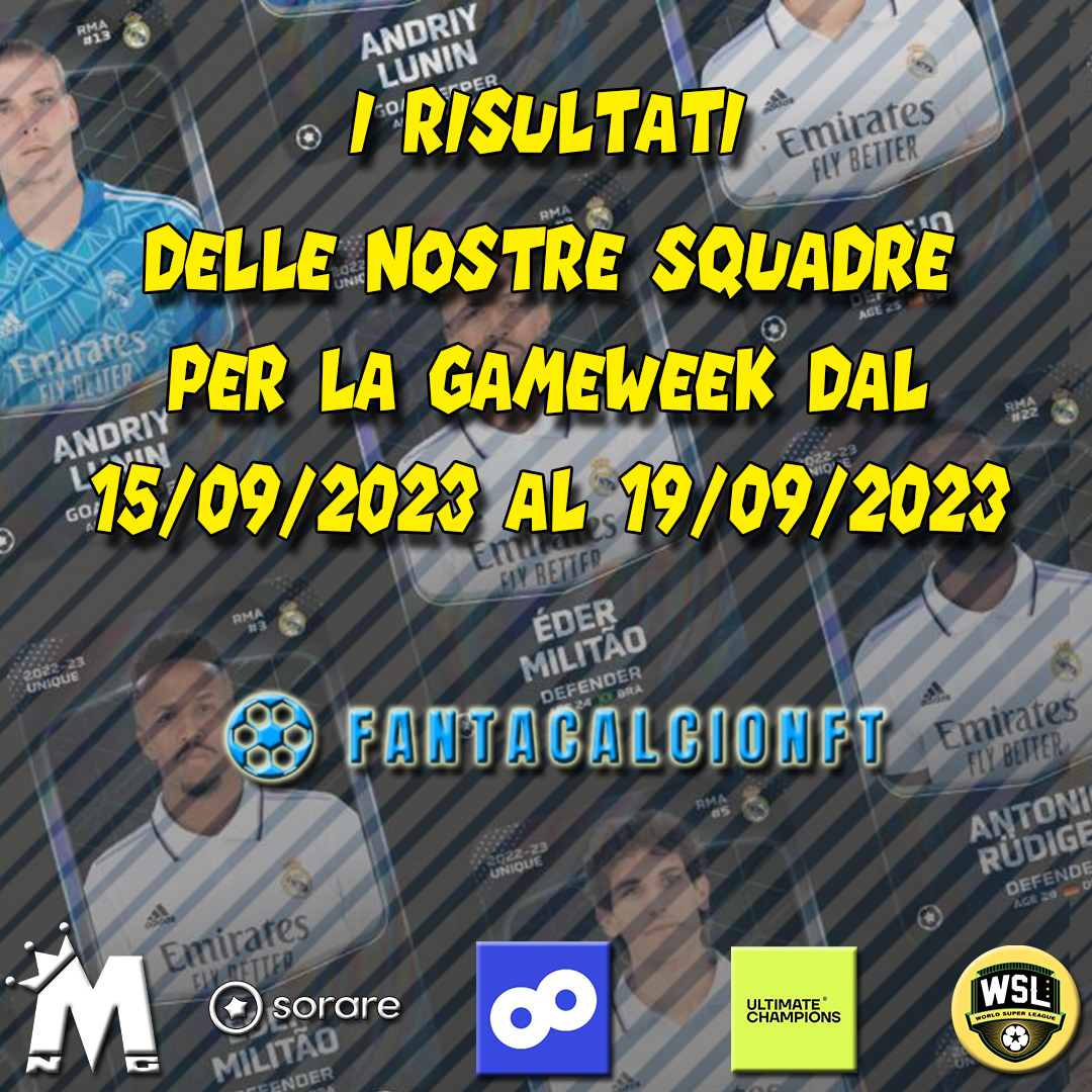 Fantacalcio_NFT's tweet photo. I nostri risultati per quanto riguarda la Gameweek dal 15.09.2023 al 19.09.2023.
LINK: https://t.co/aIC6TQGttE
#Sorare #20settembre #p2e #nft #play2earn #FIFA24 #openingpack #milannewcastle #LazioAtleticoMadrid https://t.co/JsxCVe5G1m