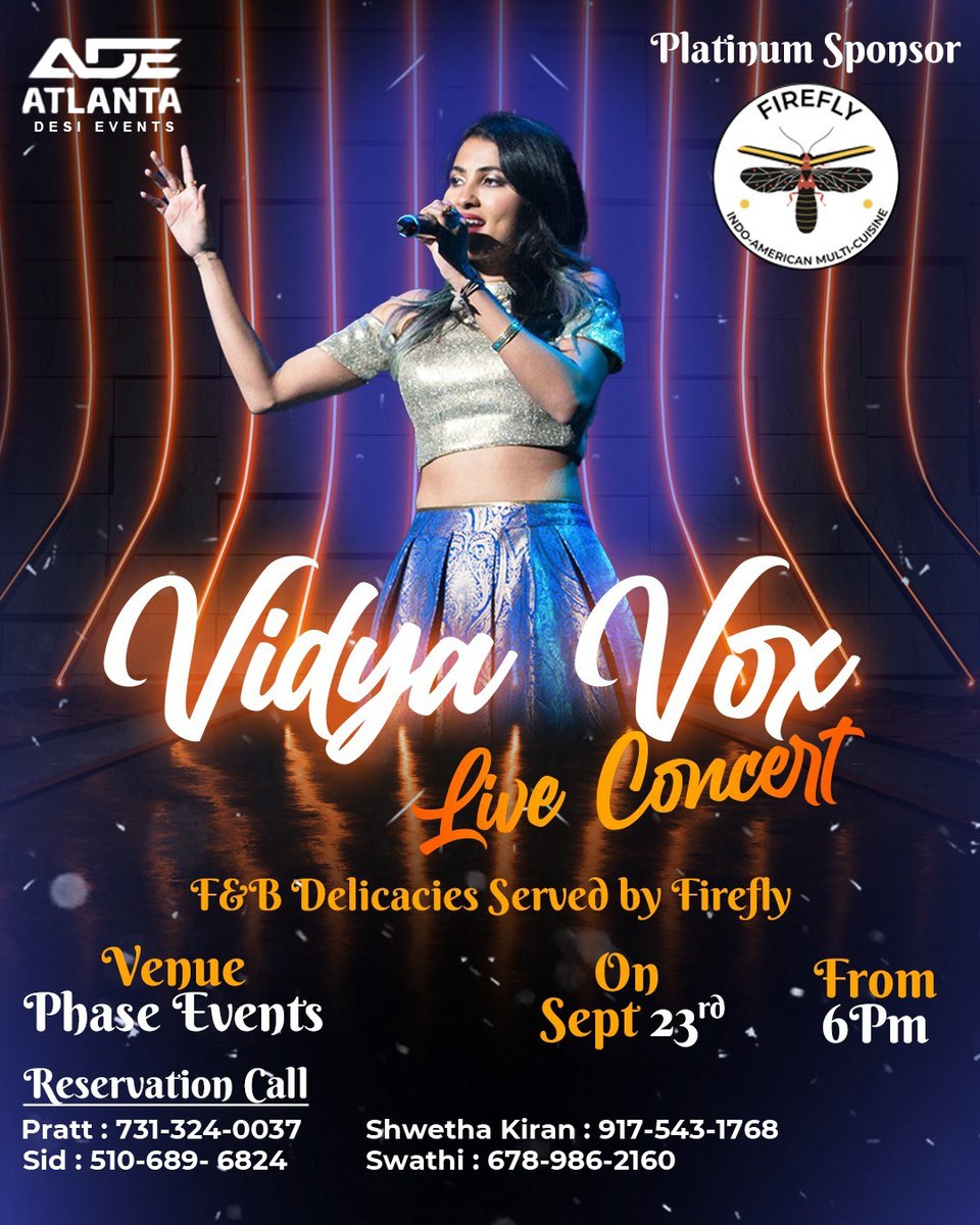 Vidya Vox Live Concert!

#Firefly #FireflyGrillandBar #indoamerica #AtlantaNights #liveconcert #desimusic #vidyavox #newsongs #bgm #musicworld #partytime #livemusic #atlantafoodies #weekendparties #restaurants #USA #deliciousfood #events #Indiancuisine #trending #FoodAndDrinks